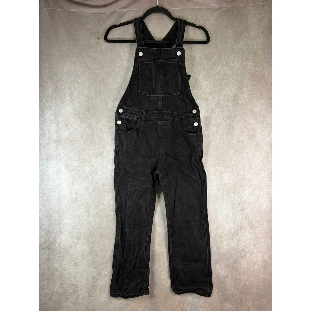 Old Navy Overalls Kids Size L 10-12 Black Denim Straight Leg Cotton Bibs